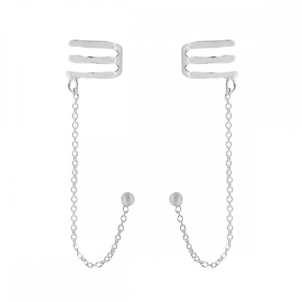 4600069 Ear cuffs de plata con cadena y forma de lineas