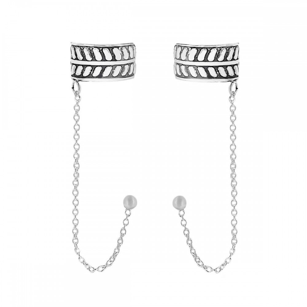 4600107 Ear cuffs de plata con cadena y simbología