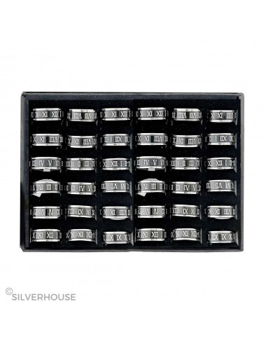 5300033 - Caja con 36 anillos de acero anti estrés con números romanos